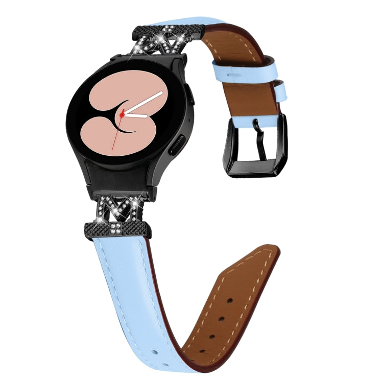 For Samsung Galaxy Watch6 / 6 Classic M Letter D-shaped Twill Leather Watch Band(Black Blue) - Watch Bands by PMC TechLife | Online Shopping South Africa | PMC TechLife