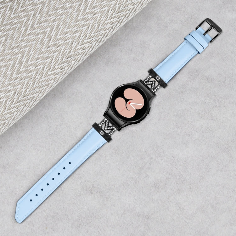 For Samsung Galaxy Watch6 / 6 Classic M Letter D-shaped Twill Leather Watch Band(Black Blue) - Watch Bands by PMC TechLife | Online Shopping South Africa | PMC TechLife