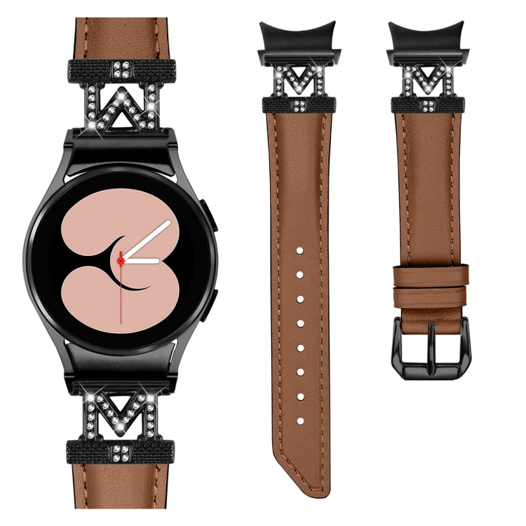For Samsung Galaxy Watch6 / 6 Classic M Letter D-shaped Twill Leather Watch Band(Black Brown) - Watch Bands by PMC TechLife | Online Shopping South Africa | PMC TechLife