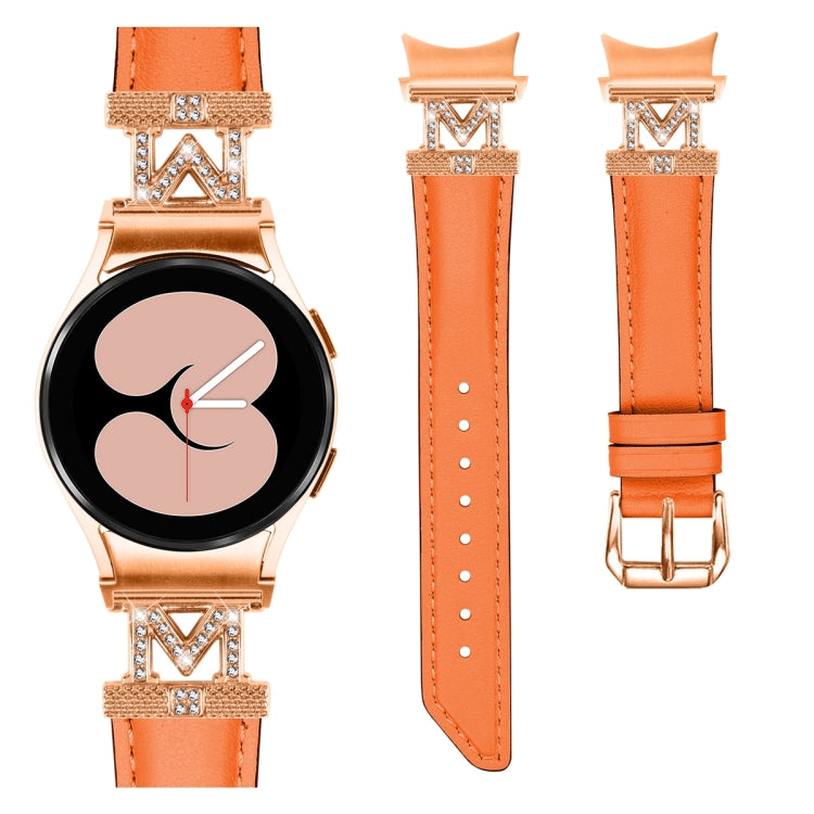 For Samsung Galaxy Watch6 / 6 Classic M Letter D-shaped Twill Leather Watch Band(Rose Gold Orange) - Watch Bands by PMC TechLife | Online Shopping South Africa | PMC TechLife | Buy Now Pay Later Mobicred