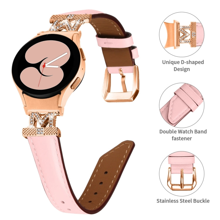 For Samsung Galaxy Watch6 / 6 Classic M Letter D-shaped Twill Leather Watch Band(Rose Gold Pink) - Watch Bands by PMC TechLife | Online Shopping South Africa | PMC TechLife | Buy Now Pay Later Mobicred