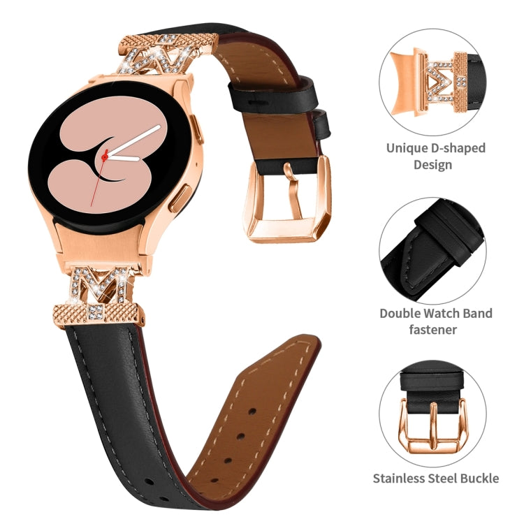 For Samsung Galaxy Watch6 / 6 Classic M Letter D-shaped Twill Leather Watch Band(Rose Gold Black) - Watch Bands by PMC TechLife | Online Shopping South Africa | PMC TechLife | Buy Now Pay Later Mobicred