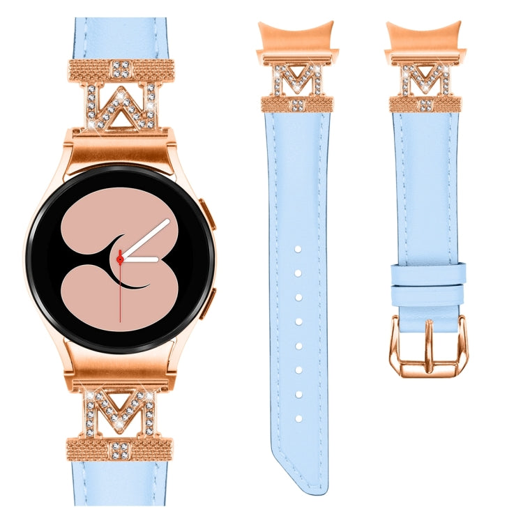 For Samsung Galaxy Watch6 / 6 Classic M Letter D-shaped Twill Leather Watch Band(Rose Gold Blue) - Watch Bands by PMC TechLife | Online Shopping South Africa | PMC TechLife | Buy Now Pay Later Mobicred