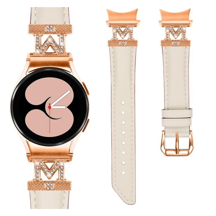 For Samsung Galaxy Watch6 / 6 Classic M Letter D-shaped Twill Leather Watch Band(Rose Gold Apricot) - Watch Bands by PMC TechLife | Online Shopping South Africa | PMC TechLife | Buy Now Pay Later Mobicred