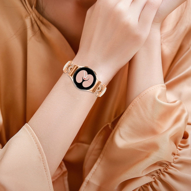 For Samsung Galaxy Watch6 / 6 Classic M Letter D-shaped Twill Leather Watch Band(Rose Gold Apricot) - Watch Bands by PMC TechLife | Online Shopping South Africa | PMC TechLife | Buy Now Pay Later Mobicred