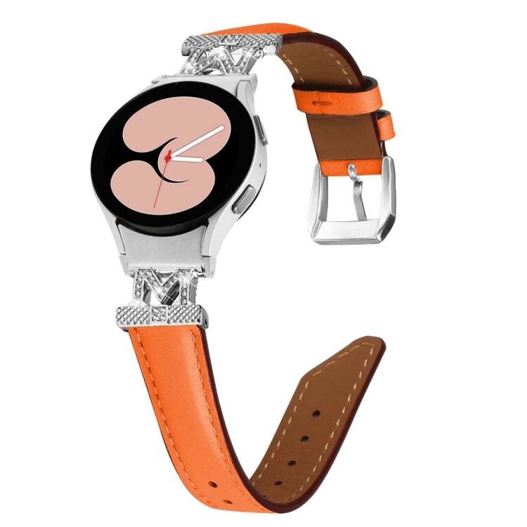 For Samsung Galaxy Watch6 / 6 Classic M Letter D-shaped Twill Leather Watch Band(Silver Orange) - free shipping - PMC TechLife - Order now!