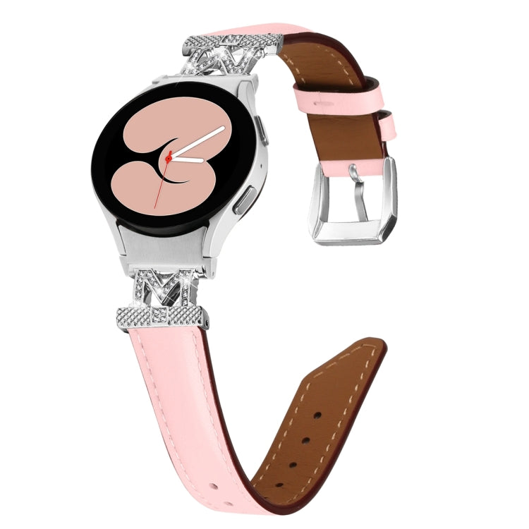 For Samsung Galaxy Watch6 / 6 Classic M Letter D-shaped Twill Leather Watch Band(Silver Pink) - free shipping - PMC TechLife - Order now!