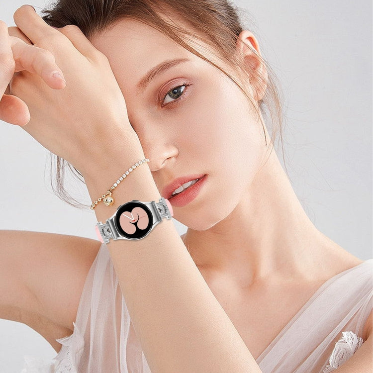 For Samsung Galaxy Watch6 / 6 Classic M Letter D-shaped Twill Leather Watch Band(Silver Pink) - free shipping - PMC TechLife - Order now!