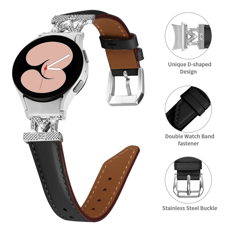 For Samsung Galaxy Watch6 / 6 Classic M Letter D-shaped Twill Leather Watch Band(Silver Black) - free shipping - PMC TechLife - Order now!