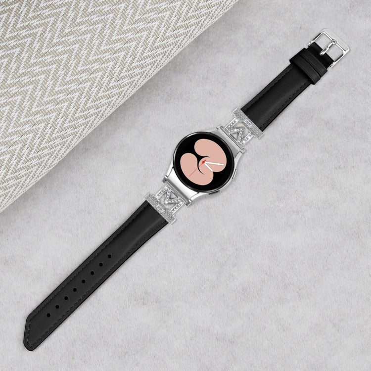 For Samsung Galaxy Watch6 / 6 Classic M Letter D-shaped Twill Leather Watch Band(Silver Black) - free shipping - PMC TechLife - Order now!