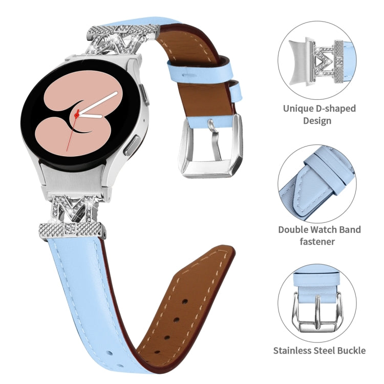 For Samsung Galaxy Watch6 / 6 Classic M Letter D-shaped Twill Leather Watch Band(Silver Blue) - Watch Bands by PMC TechLife | Online Shopping South Africa | PMC TechLife