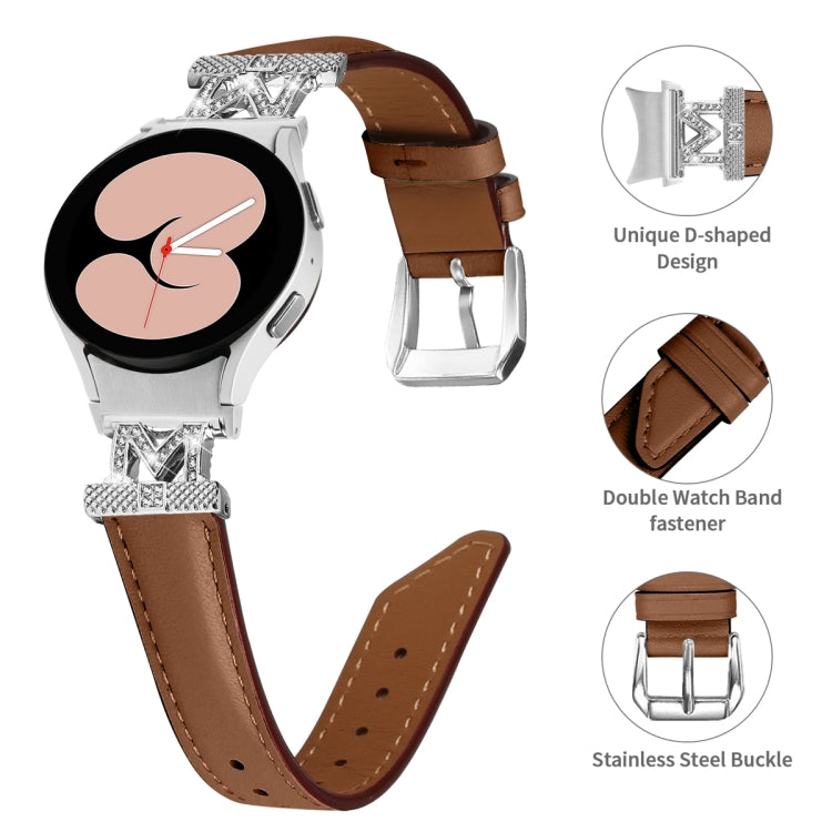 For Samsung Galaxy Watch6 / 6 Classic M Letter D-shaped Twill Leather Watch Band(Silver Brown) - free shipping - PMC TechLife - Order now!