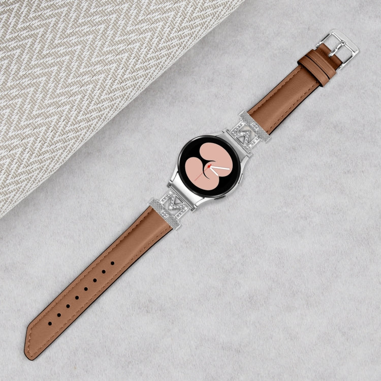 For Samsung Galaxy Watch6 / 6 Classic M Letter D-shaped Twill Leather Watch Band(Silver Brown) - free shipping - PMC TechLife - Order now!