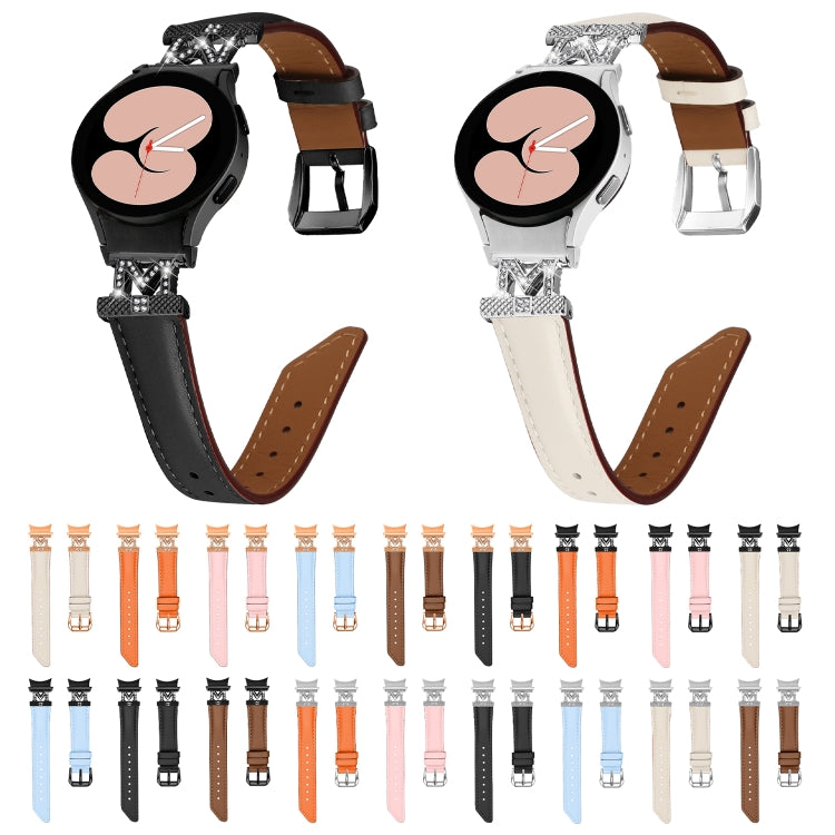 For Samsung Galaxy Watch6 / 6 Classic M Letter D-shaped Twill Leather Watch Band(Rose Gold Apricot) - Watch Bands by PMC TechLife | Online Shopping South Africa | PMC TechLife | Buy Now Pay Later Mobicred