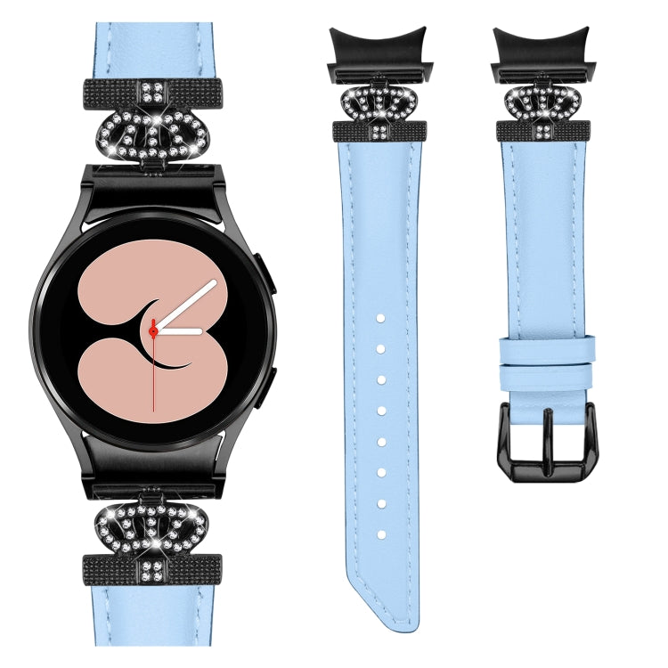 For Samsung Galaxy Watch6 / 6 Classic Crown D-shaped Twill Leather Watch Band(Black Blue) - Watch Bands by PMC TechLife | Online Shopping South Africa | PMC TechLife