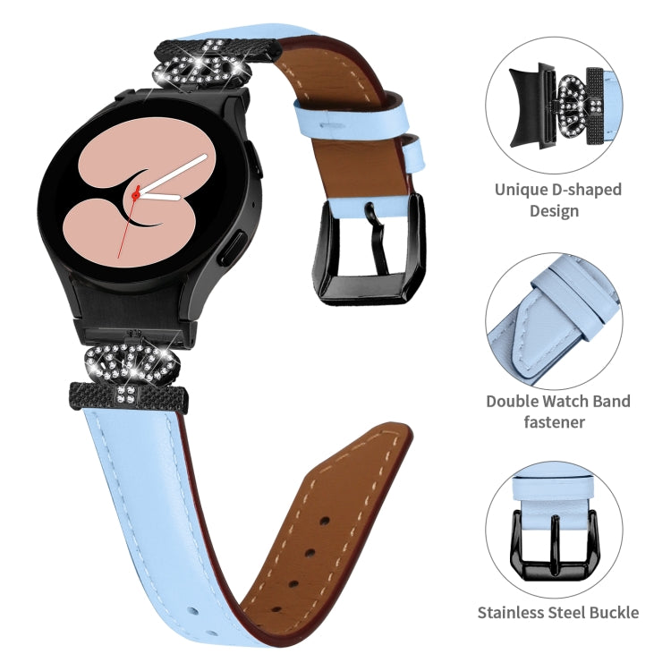 For Samsung Galaxy Watch6 / 6 Classic Crown D-shaped Twill Leather Watch Band(Black Blue) - Watch Bands by PMC TechLife | Online Shopping South Africa | PMC TechLife