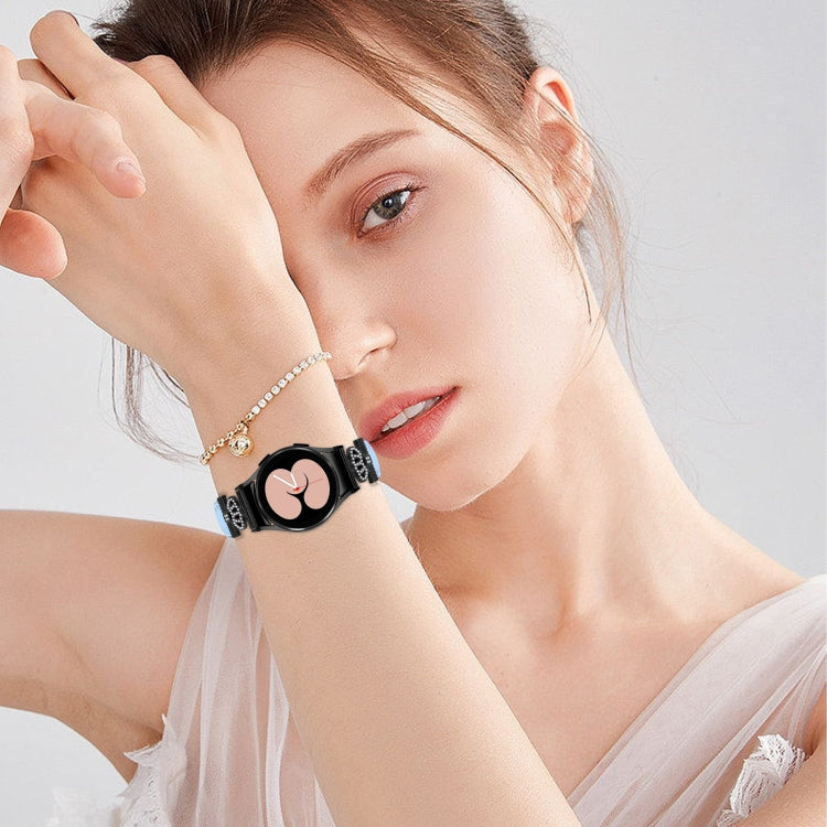 For Samsung Galaxy Watch6 / 6 Classic Crown D-shaped Twill Leather Watch Band(Black Blue) - Watch Bands by PMC TechLife | Online Shopping South Africa | PMC TechLife