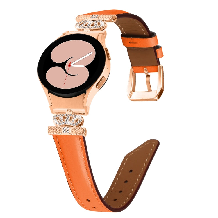 For Samsung Galaxy Watch6 / 6 Classic Crown D-shaped Twill Leather Watch Band(Rose Gold Orange) - free shipping - PMC TechLife - Order now!