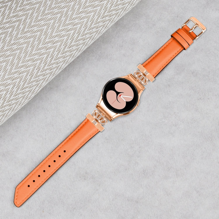 For Samsung Galaxy Watch6 / 6 Classic Crown D-shaped Twill Leather Watch Band(Rose Gold Orange) - free shipping - PMC TechLife - Order now!