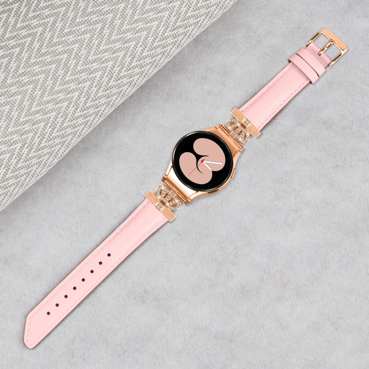 For Samsung Galaxy Watch6 / 6 Classic Crown D-shaped Twill Leather Watch Band(Rose Gold Pink) - free shipping - PMC TechLife - Order now!