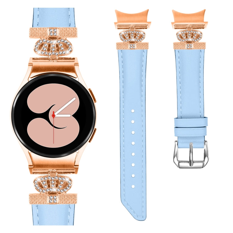 For Samsung Galaxy Watch6 / 6 Classic Crown D-shaped Twill Leather Watch Band(Rose Gold Blue) - free shipping - PMC TechLife - Order now!