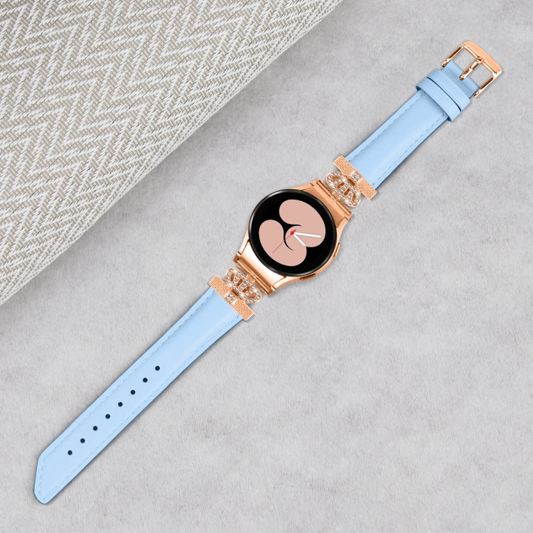 For Samsung Galaxy Watch6 / 6 Classic Crown D-shaped Twill Leather Watch Band(Rose Gold Blue) - free shipping - PMC TechLife - Order now!