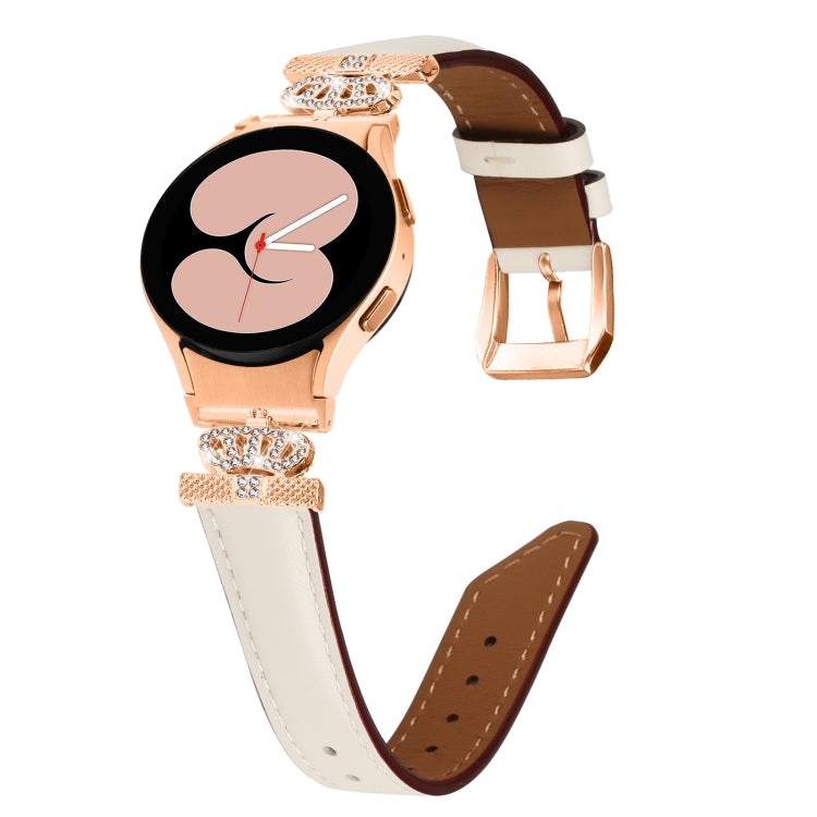 For Samsung Galaxy Watch6 / 6 Classic Crown D-shaped Twill Leather Watch Band(Rose Gold Apricot) - Watch Bands by PMC TechLife | Online Shopping South Africa | PMC TechLife