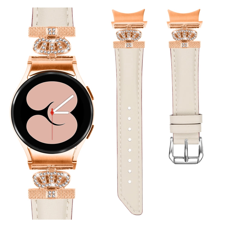 For Samsung Galaxy Watch6 / 6 Classic Crown D-shaped Twill Leather Watch Band(Rose Gold Apricot) - Watch Bands by PMC TechLife | Online Shopping South Africa | PMC TechLife