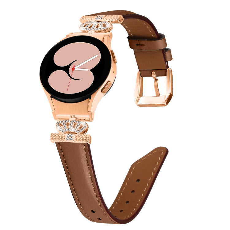For Samsung Galaxy Watch6 / 6 Classic Crown D-shaped Twill Leather Watch Band(Rose Gold Brown) - Watch Bands by PMC TechLife | Online Shopping South Africa | PMC TechLife