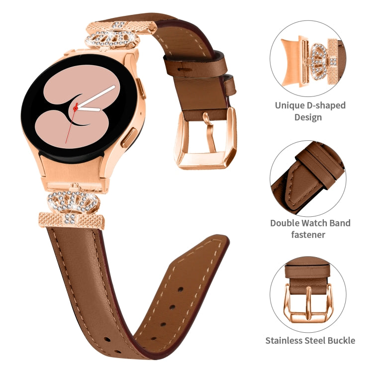 For Samsung Galaxy Watch6 / 6 Classic Crown D-shaped Twill Leather Watch Band(Rose Gold Brown) - Watch Bands by PMC TechLife | Online Shopping South Africa | PMC TechLife