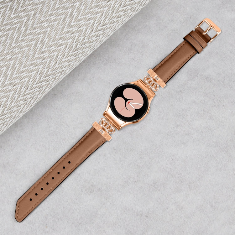 For Samsung Galaxy Watch6 / 6 Classic Crown D-shaped Twill Leather Watch Band(Rose Gold Brown) - Watch Bands by PMC TechLife | Online Shopping South Africa | PMC TechLife