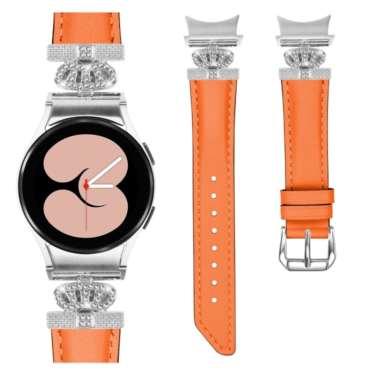 For Samsung Galaxy Watch6 / 6 Classic Crown D-shaped Twill Leather Watch Band(Silver Orange) - free shipping - PMC TechLife - Order now!
