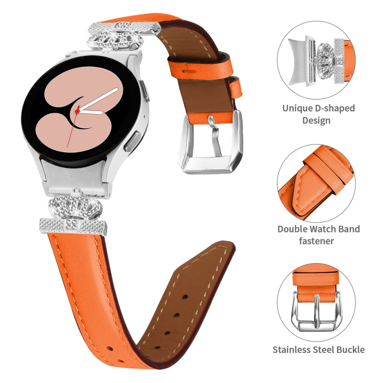 For Samsung Galaxy Watch6 / 6 Classic Crown D-shaped Twill Leather Watch Band(Silver Orange) - free shipping - PMC TechLife - Order now!