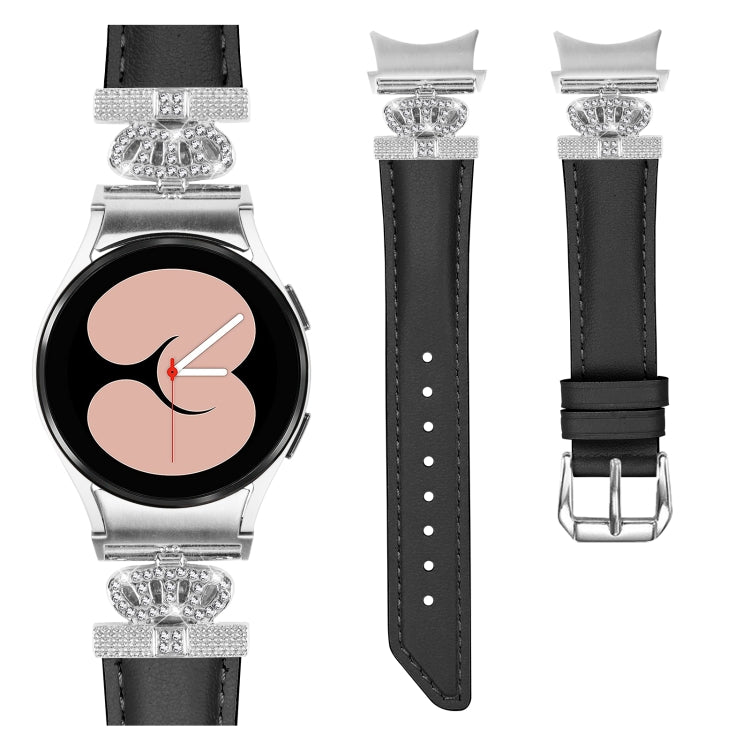 For Samsung Galaxy Watch6 / 6 Classic Crown D-shaped Twill Leather Watch Band(Silver Black) - free shipping - PMC TechLife - Order now!