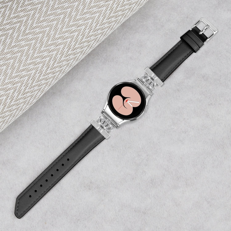 For Samsung Galaxy Watch6 / 6 Classic Crown D-shaped Twill Leather Watch Band(Silver Black) - free shipping - PMC TechLife - Order now!