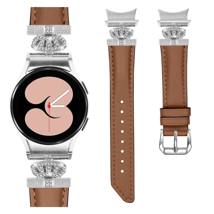 For Samsung Galaxy Watch6 / 6 Classic Crown D-shaped Twill Leather Watch Band(Silver Brown) - free shipping - PMC TechLife - Order now!
