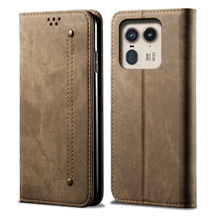 For Motorola Edge 50 Ultra Denim Texture Flip Leather Phone Case(Khaki) - free shipping - PMC TechLife - Order now!