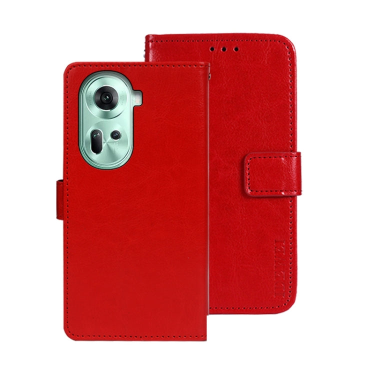 For OPPO Reno11 5G Global idewei Crazy Horse Texture Leather Phone Case with Holder(Red) - OPPO Cases by idewei | Online Shopping South Africa | PMC Jewellery | Buy Now Pay Later Mobicred