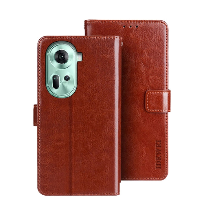 For OPPO Reno11 5G Global idewei Crazy Horse Texture Leather Phone Case with Holder(Brown) - OPPO Cases by idewei | Online Shopping South Africa | PMC Jewellery | Buy Now Pay Later Mobicred