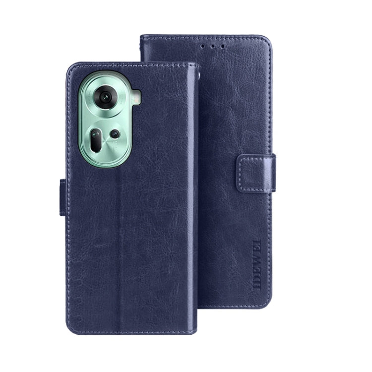 For OPPO Reno11 5G Global idewei Crazy Horse Texture Leather Phone Case with Holder(Blue) - free shipping - PMC Jewellery - Order now!