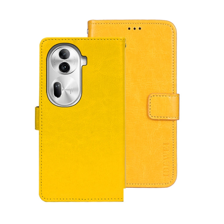 For OPPO Reno11 Pro 5G Global idewei Crazy Horse Texture Leather Phone Case with Holder(Yellow) - OPPO Cases by idewei | Online Shopping South Africa | PMC Jewellery | Buy Now Pay Later Mobicred
