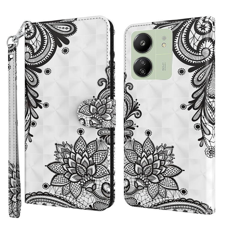 For Xiaomi Redmi 13C 5G / 4G 3D Painting Pattern Flip Leather Phone Case(Diagonal Black Flower) - Xiaomi Cases by PMC TechLife | Online Shopping South Africa | PMC TechLife | Buy Now Pay Later Mobicred