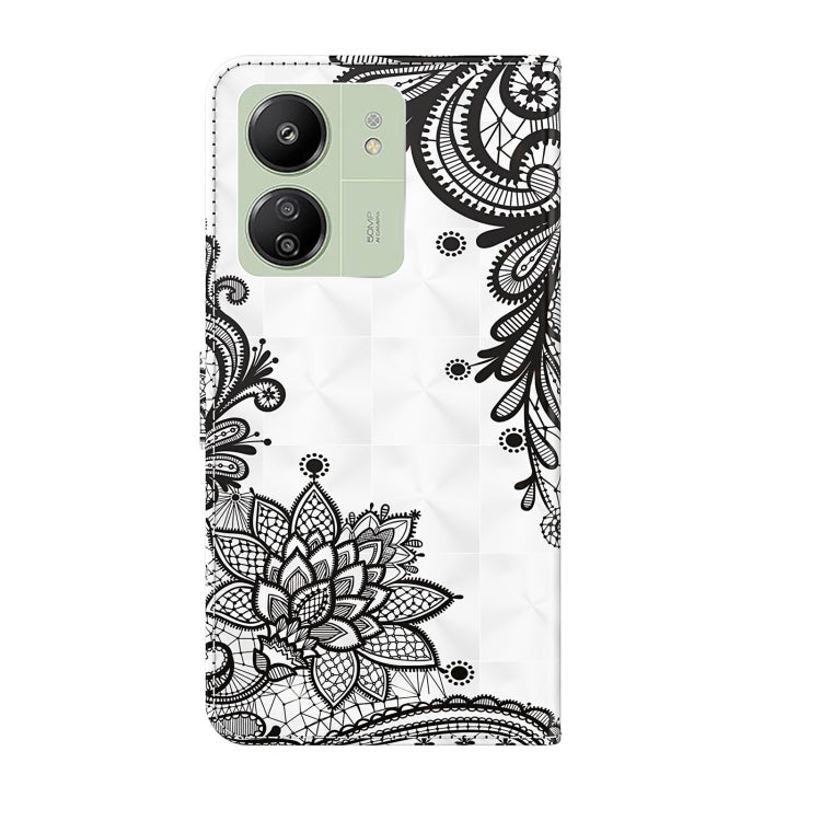 For Xiaomi Redmi 13C 5G / 4G 3D Painting Pattern Flip Leather Phone Case(Diagonal Black Flower) - Xiaomi Cases by PMC TechLife | Online Shopping South Africa | PMC TechLife | Buy Now Pay Later Mobicred