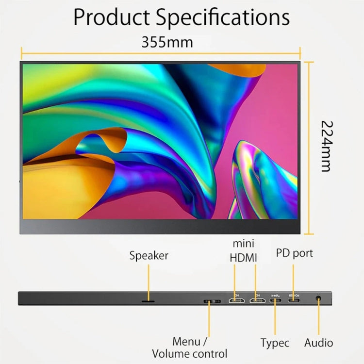 15.6 inch HDR 1080P IPS Screen Portable Monitor(No Charger) - LCD Monitors by PMC TechLife | Online Shopping South Africa | PMC TechLife | Buy Now Pay Later Mobicred