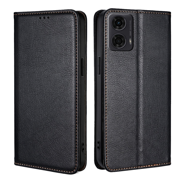 For Motorola Moto G24 4G Gloss Oil Solid Color Magnetic Leather Phone Case(Black) - Motorola Cases by PMC TechLife | Online Shopping South Africa | PMC TechLife | Buy Now Pay Later Mobicred
