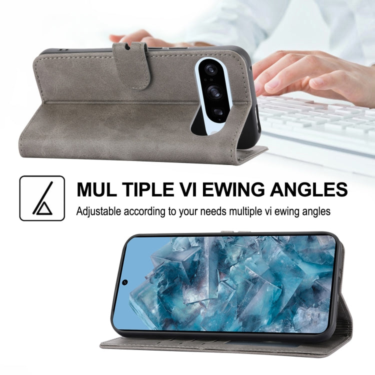 For Google Pixel 9 Pro Embossed Happy Cat Pattern Flip Leather Phone Case(Grey) - Google Cases by PMC TechLife | Online Shopping South Africa | PMC TechLife | Buy Now Pay Later Mobicred