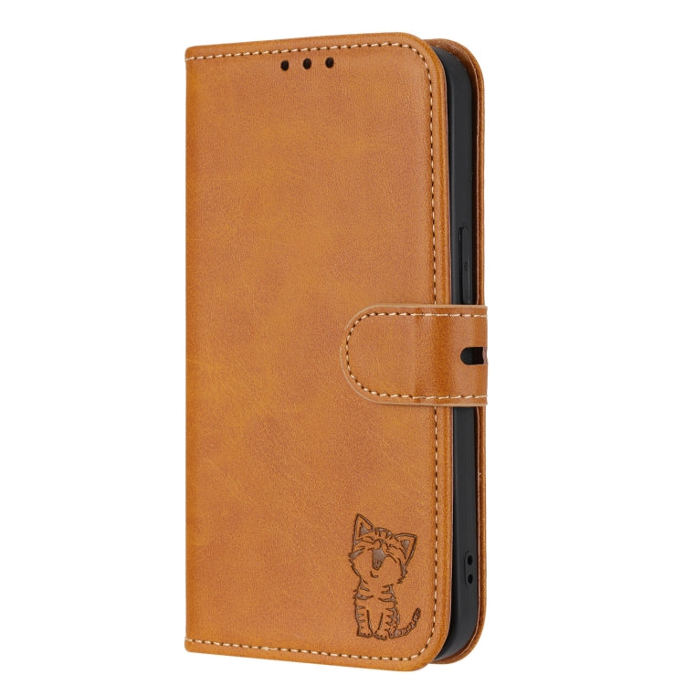 For Google Pixel 9 Embossed Happy Cat Pattern Flip Leather Phone Case(Yellow) - Google Cases by PMC TechLife | Online Shopping South Africa | PMC TechLife | Buy Now Pay Later Mobicred