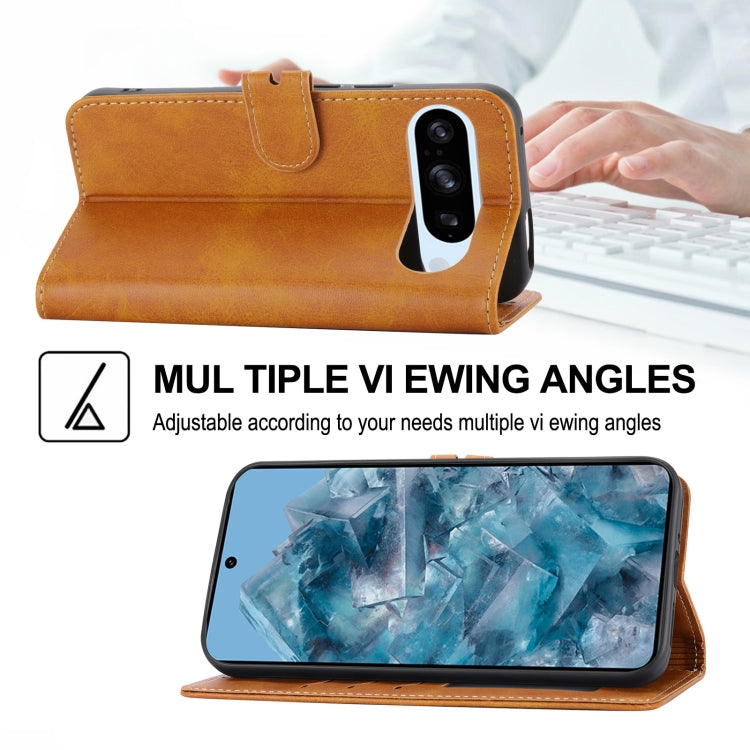 For Google Pixel 9 Embossed Happy Cat Pattern Flip Leather Phone Case(Yellow) - Google Cases by PMC TechLife | Online Shopping South Africa | PMC TechLife | Buy Now Pay Later Mobicred