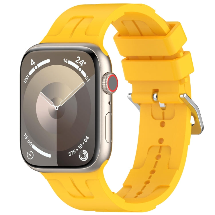 For Apple Watch SE 2023 44mm H Texture Silicone Ladder Buckle Watch Band(Yellow) - Watch Bands by PMC TechLife | Online Shopping South Africa | PMC TechLife