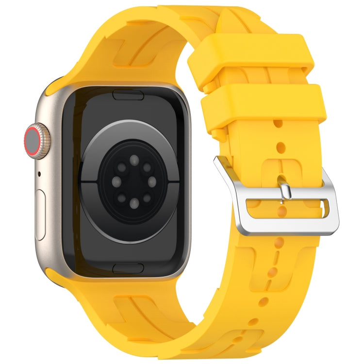 For Apple Watch SE 2023 44mm H Texture Silicone Ladder Buckle Watch Band(Yellow) - Watch Bands by PMC TechLife | Online Shopping South Africa | PMC TechLife